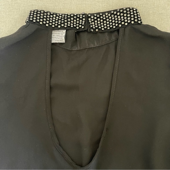 A’gaci Black Sheer Halter Top w/ Embellished Collar and Semi Open Back - Picture 5 of 6